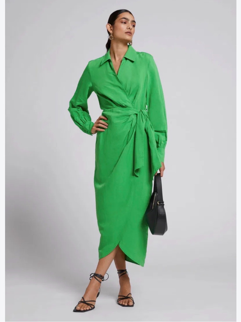 & OTHER STORIES Collared Wrap Midi Dress in Kelly Green Size 8